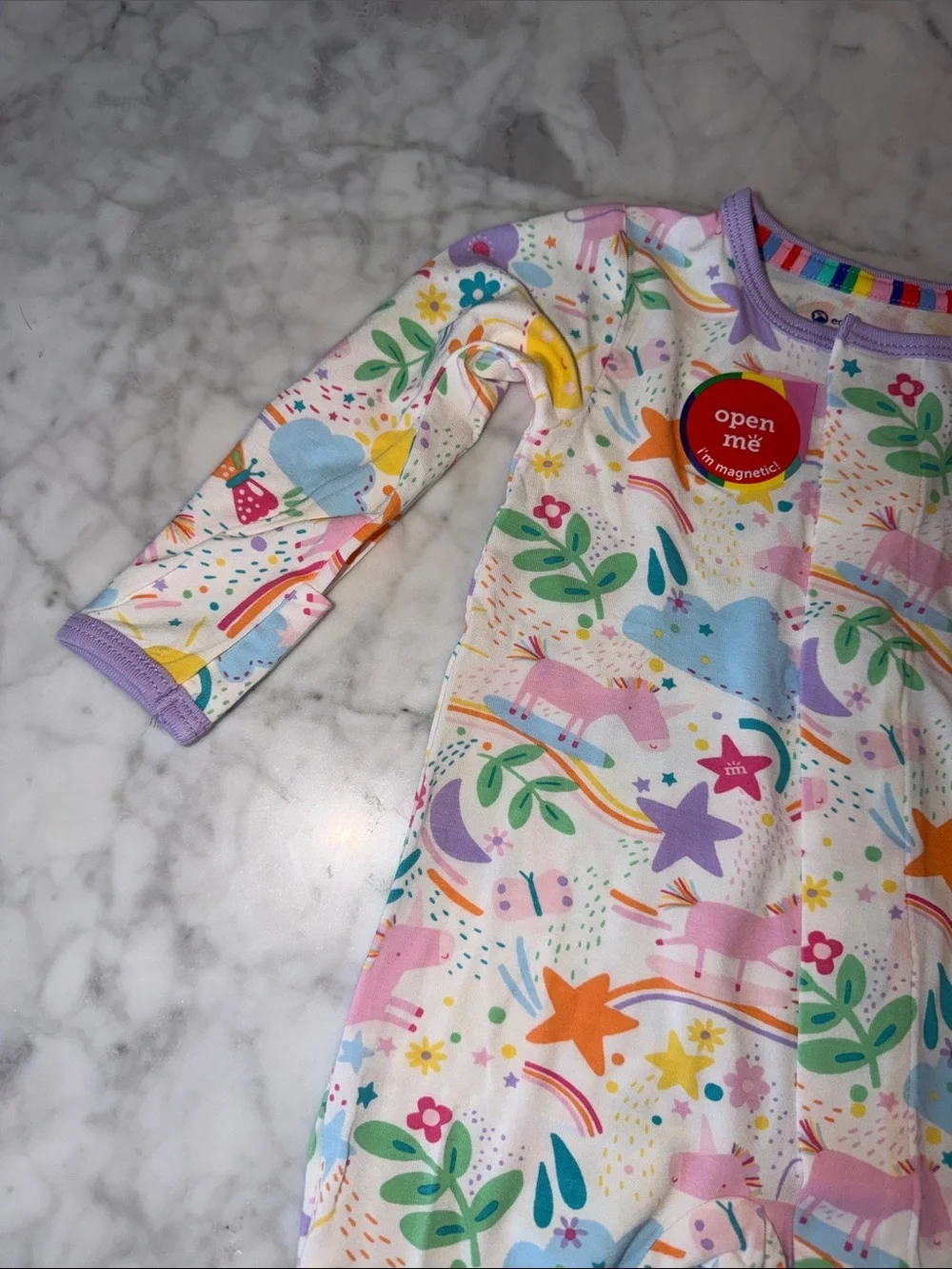 NWT MAGNETIC ME MODAL Pastel Unicorn & Stars Footed One-Piece 0/3M
